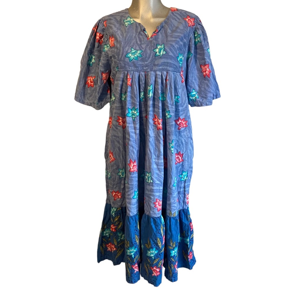 Vintage Prairie Midi Dress Floral Grannycore Cotton Modest Farm Rio Size Large
